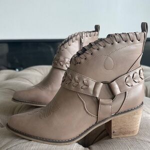 Altar'd State Beige Ankle Booties with Braided Detail